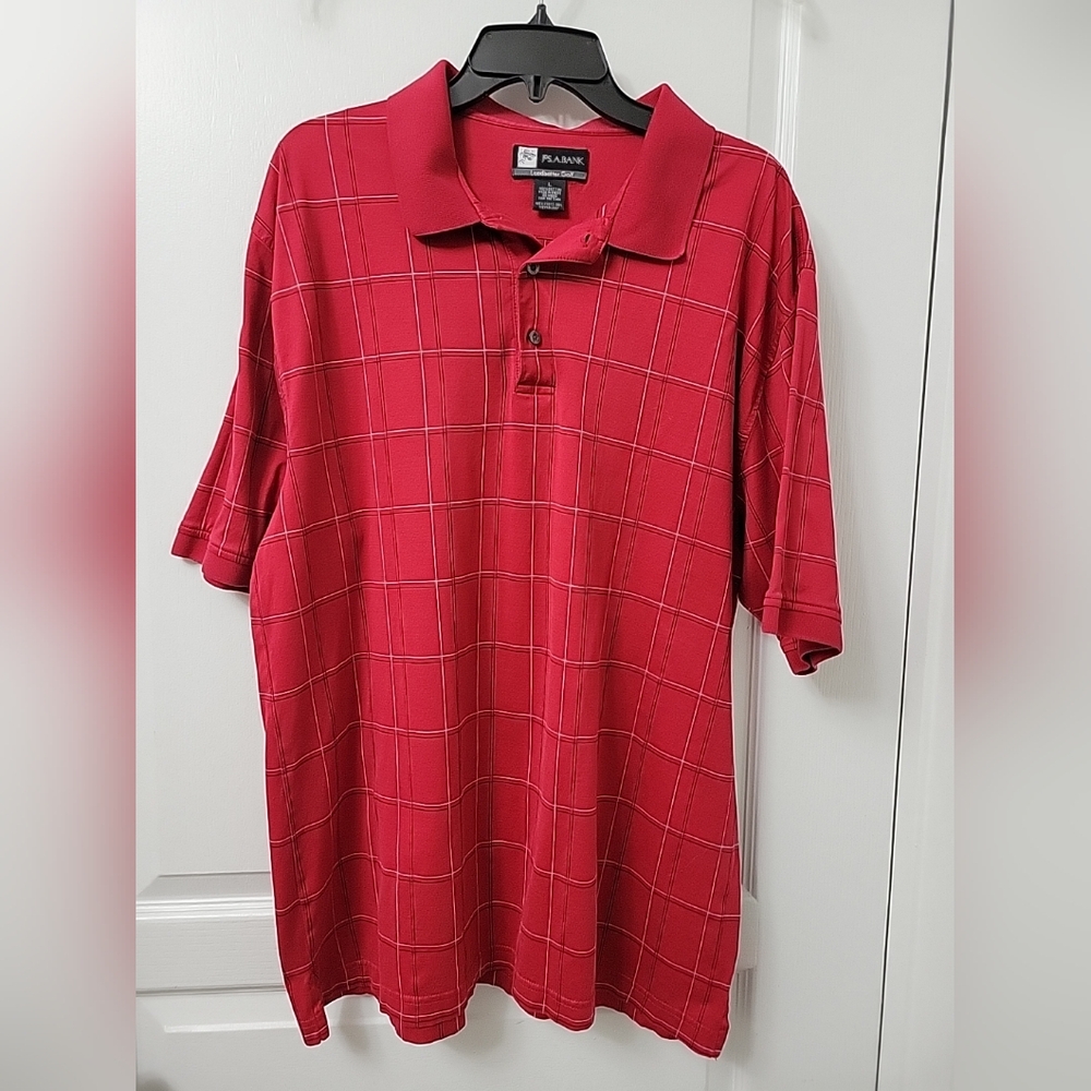 Jos A Bank Polo Shirt Mens Large Red Plaid Leadbetter Golf Stays Cool Technology